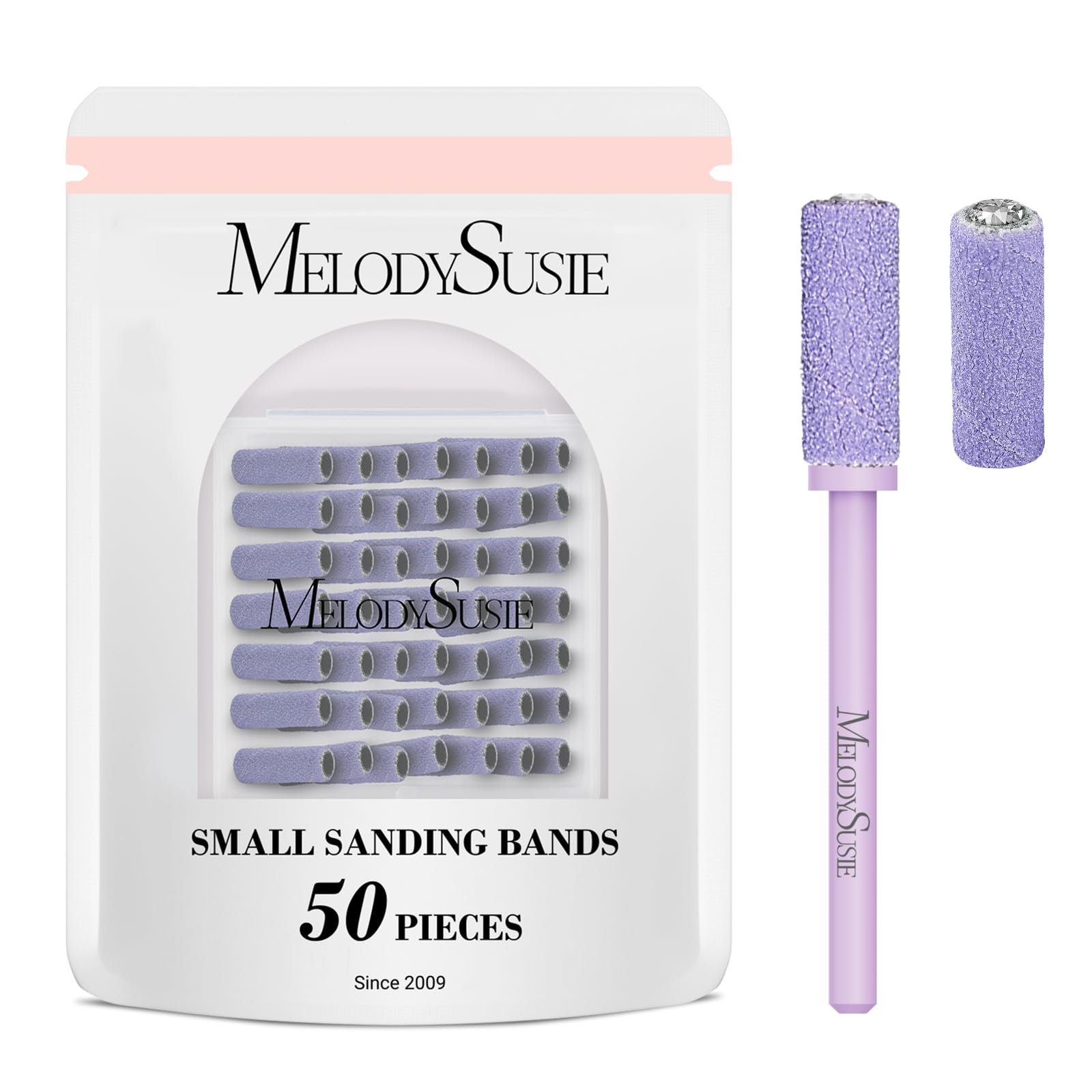 MelodySusie 50 Pcs Nail Drill Bits Small Sanding Bands with 3.1mm Mandrel Bit, 240 Extreme Fine Grit Nail File for Acrylic Nails Gel Manicures and