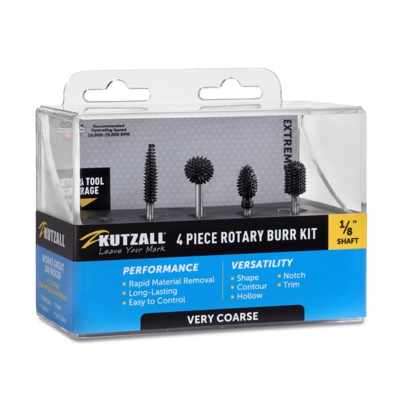 Kutzall 4-Piece Rotary Burr Detail Kit - 1⁄8" Shaft, Fine – Wood Carving Bit for Dremel, Foredom, Ryobi, DeWalt, Milwaukee Tools - Structured Tungsten Carbide, 18FKIT02 — Amazon image 9