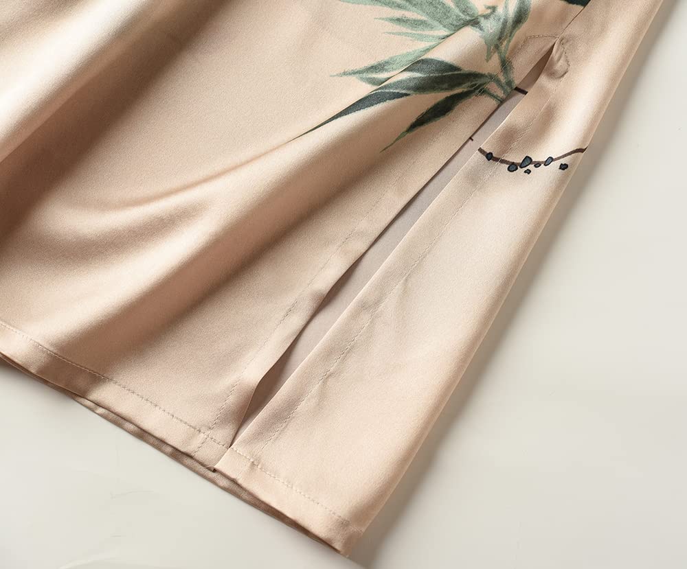 Damen 100% Seide Kimono Robe Lang Bademantel Nachthemd