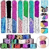 POKONBOY 24 Pack Mermaid Slap Bracelets Mermaid Party Favors, Two-Color Decorative Reversible Sequin...