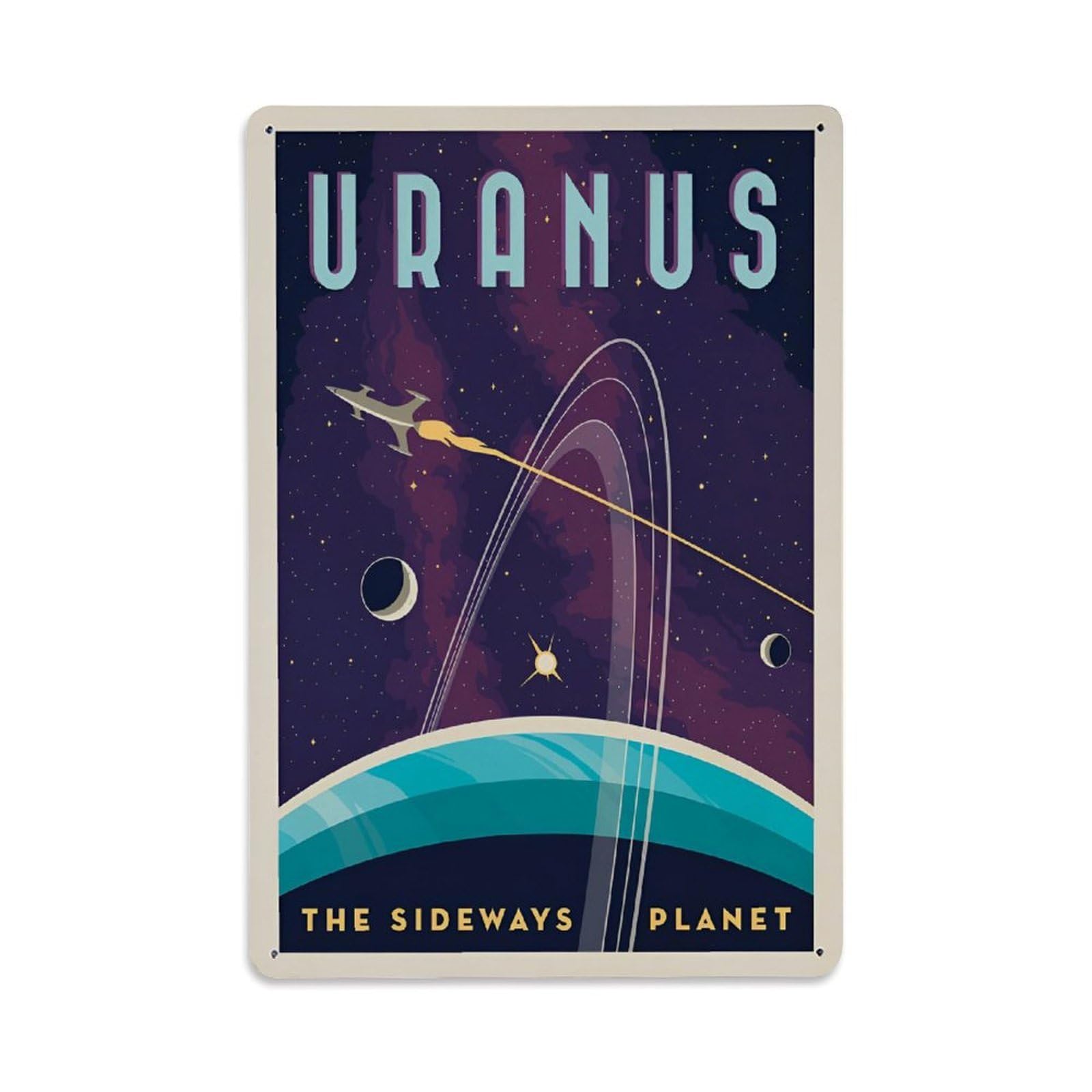 Vintage Space Poster Uranus The Sideways Planet Metal Tin Sign Wall Decor for Cafe, Club, Garden Metal Poster 8x12Inch