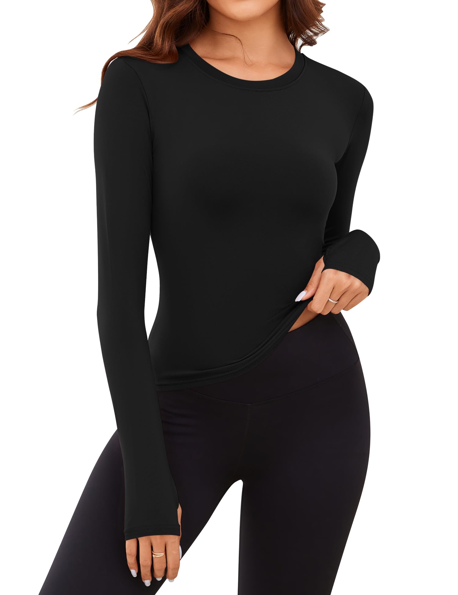 Rapbin Thermal Shirts for Women Long Sleeve Tops Ladies Fleece Undershirt for Winter Cold Weather with Thumb Holes