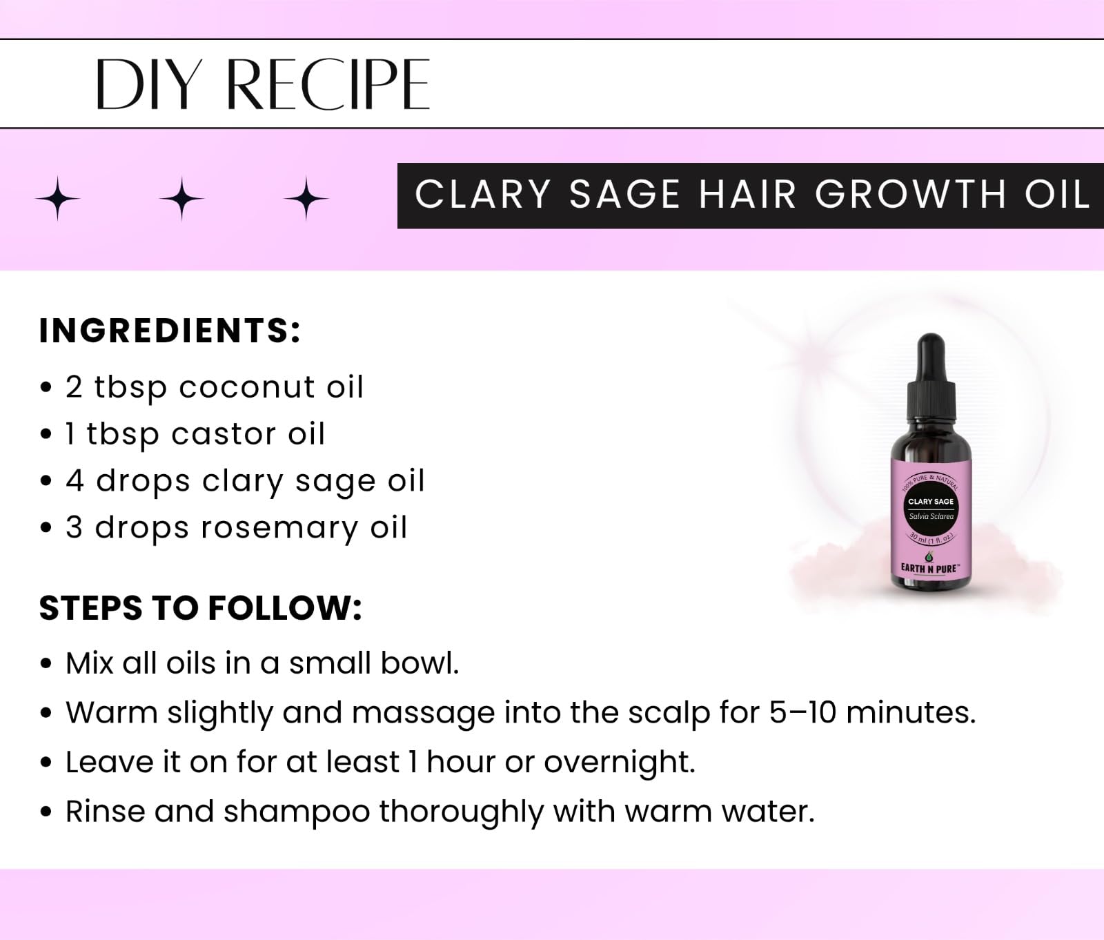 Earth N Pure Clary Sage Essential Oil | 100% Pure & Natural | Steam Distilled | For Aromatherapy, Diffuser, Massage, Skincare & Hair Care | 100ml 1