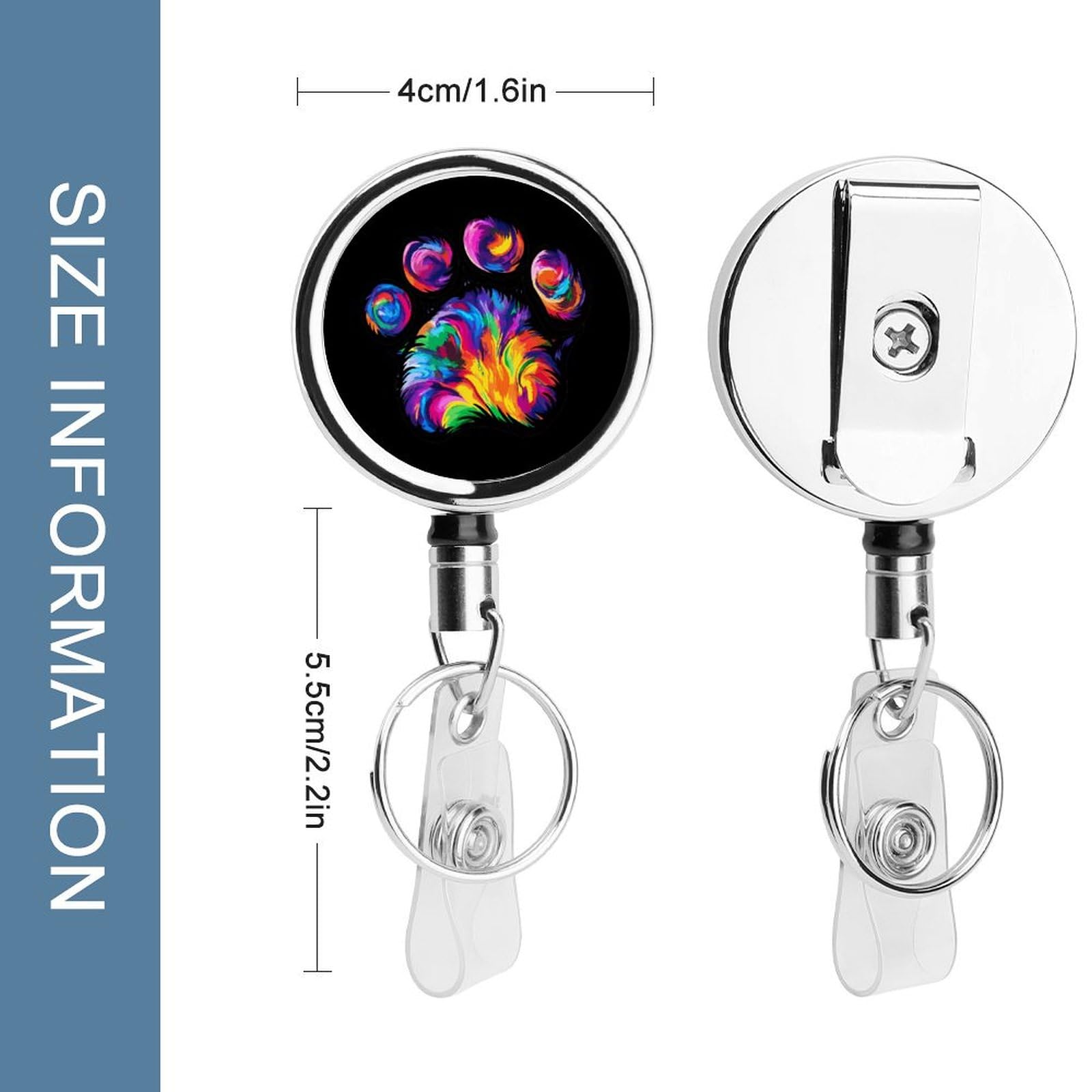 Tie Dye Dog Paw Retractable Badge Holder Metal ID Name Holder Key Ring with Belt Clip