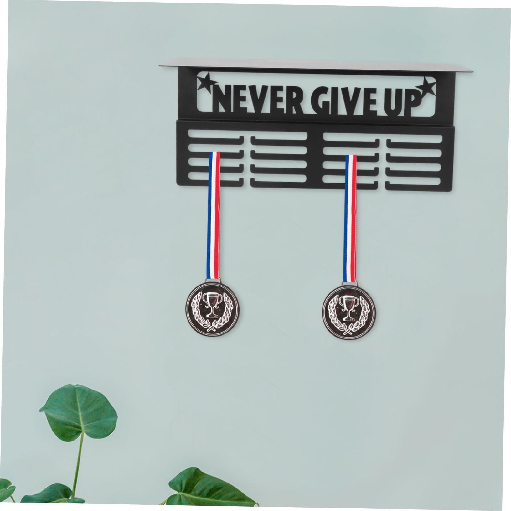 POPETPOP Expositor de Medallas Estante y Ganchos, Soporte Medallas Deportivas para Pared, Hierro Negro, Diseño Duradero y Ahorro de Espacio para Hogar