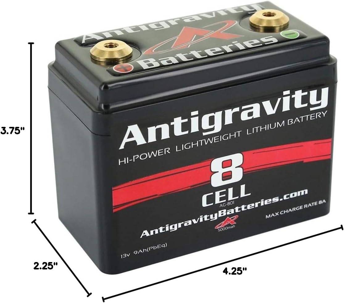 Antigravity Batteries AG-801 Small Case Lithium Starter Battery – Lightweight High-Cranking Battery for Performance Motorcycles & Powersports (No BMS)