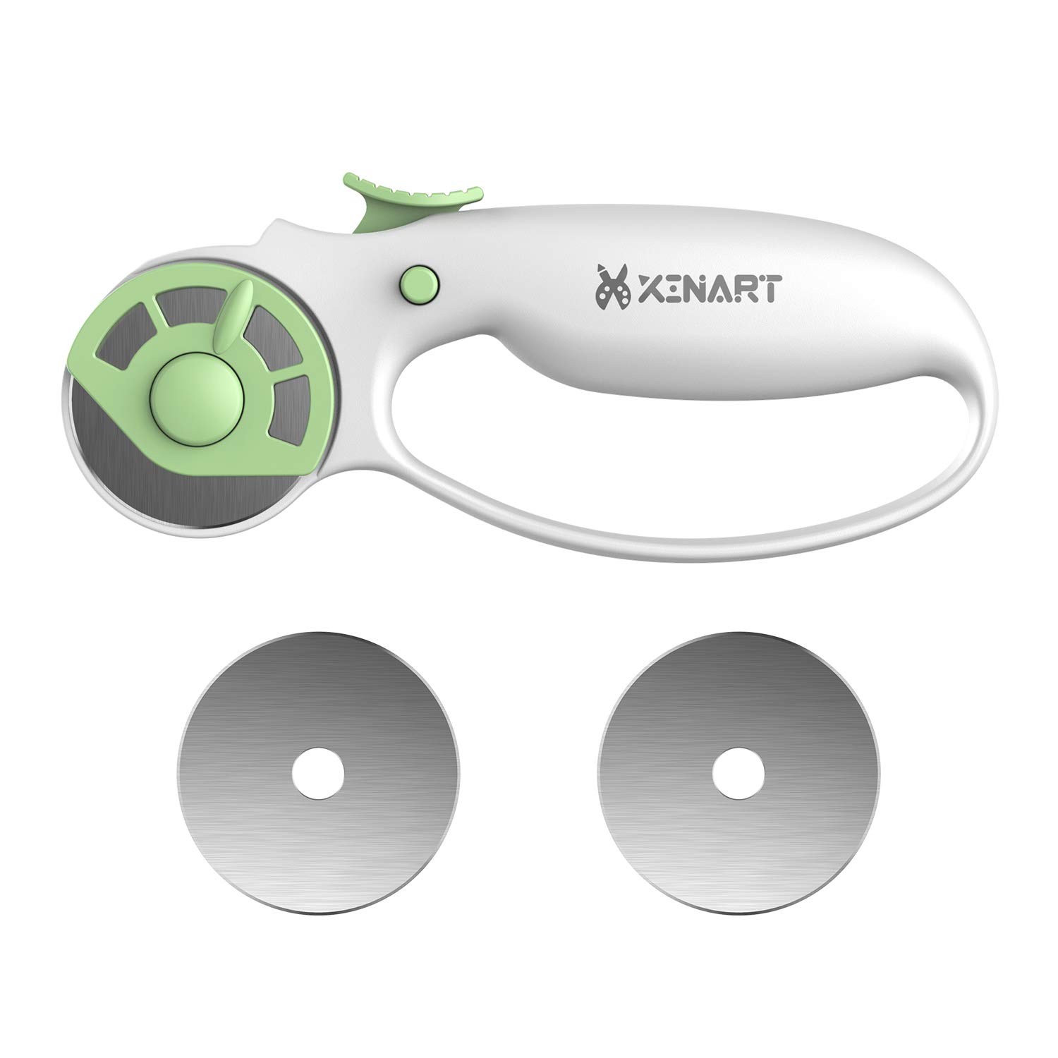 Xinart 45mm Rotary Cutter for Fabric with Safety Lock Ergonomic Classic Comfort Loop Fabric Rotary Cutter for Sewing Quilting Crafting(Includes Extra 2 PCS 45mm Rotary Cutter Replacement Blades)-Green