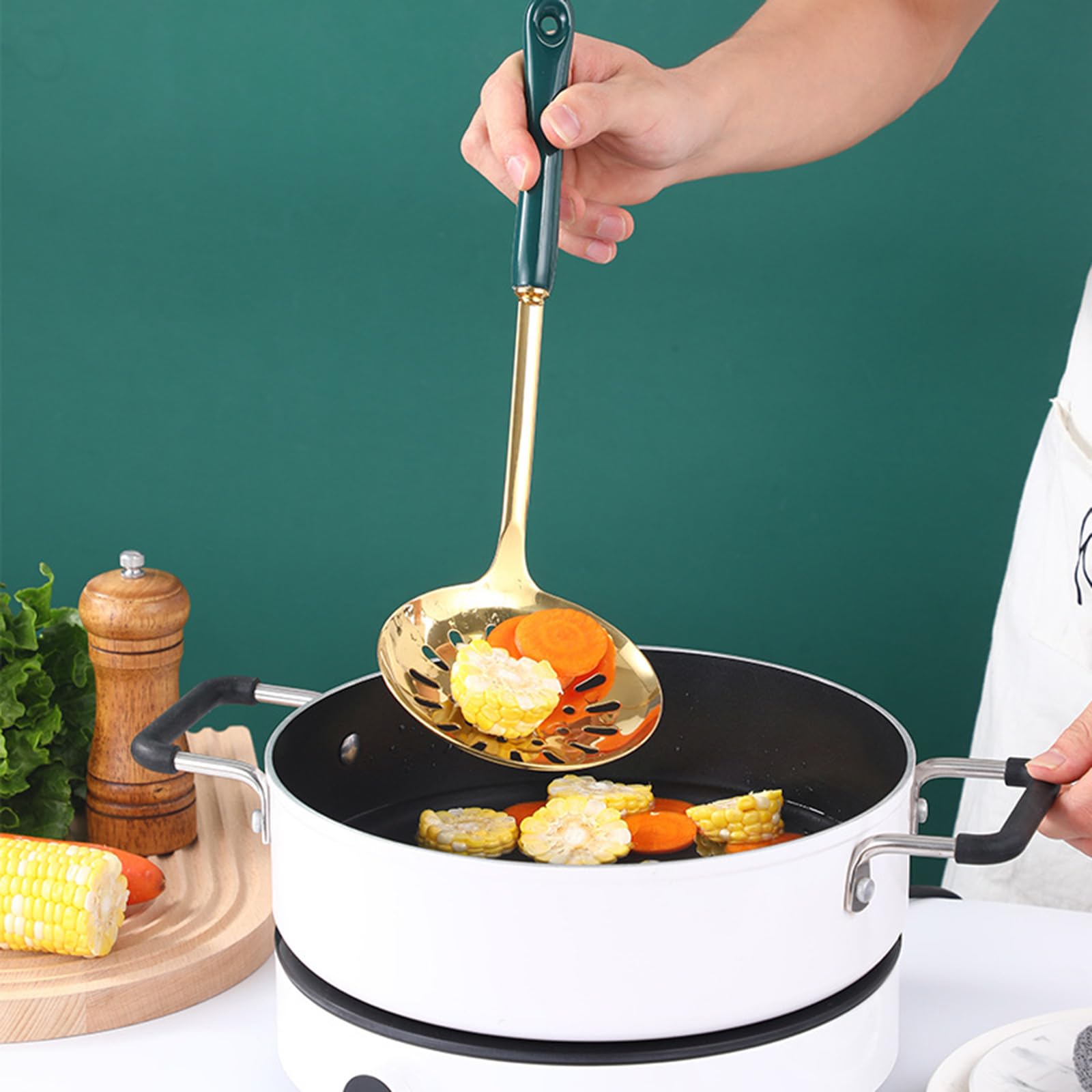 Juego De Utensilios De Cocina De 7 Piezas con Soporte, Mango De Cerámica Antiadherente Resistente Al Calor, Juego De Utensilios De Cocina De Acero Inoxidable, Utensilios De Cocina