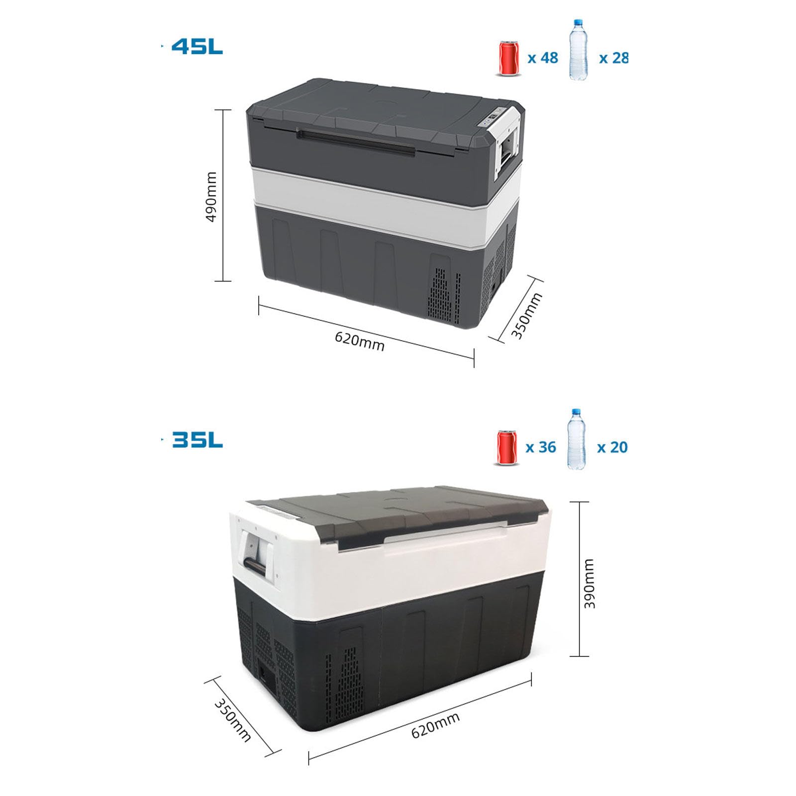 Przenośna sprężarka lodówka 45L, chłodzenie do -18 ° C, 12 / 24V DC i 230V AC, cisza do samochodu, podróże, kemping i dom, idealny do napojów i żywności