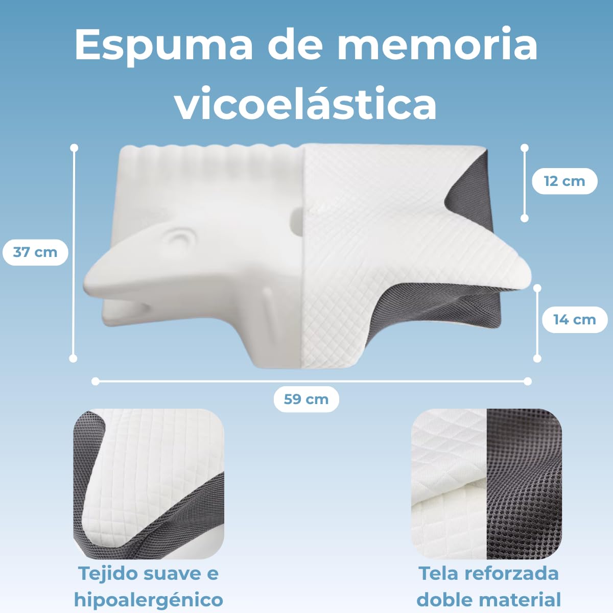 Almohada Cervicales y Cuello, Almohada Antironquidos, Almohada Viscoelastica, Almohada Dormir de Lado, Memory Foam, Almohada Ortopédica Cervical