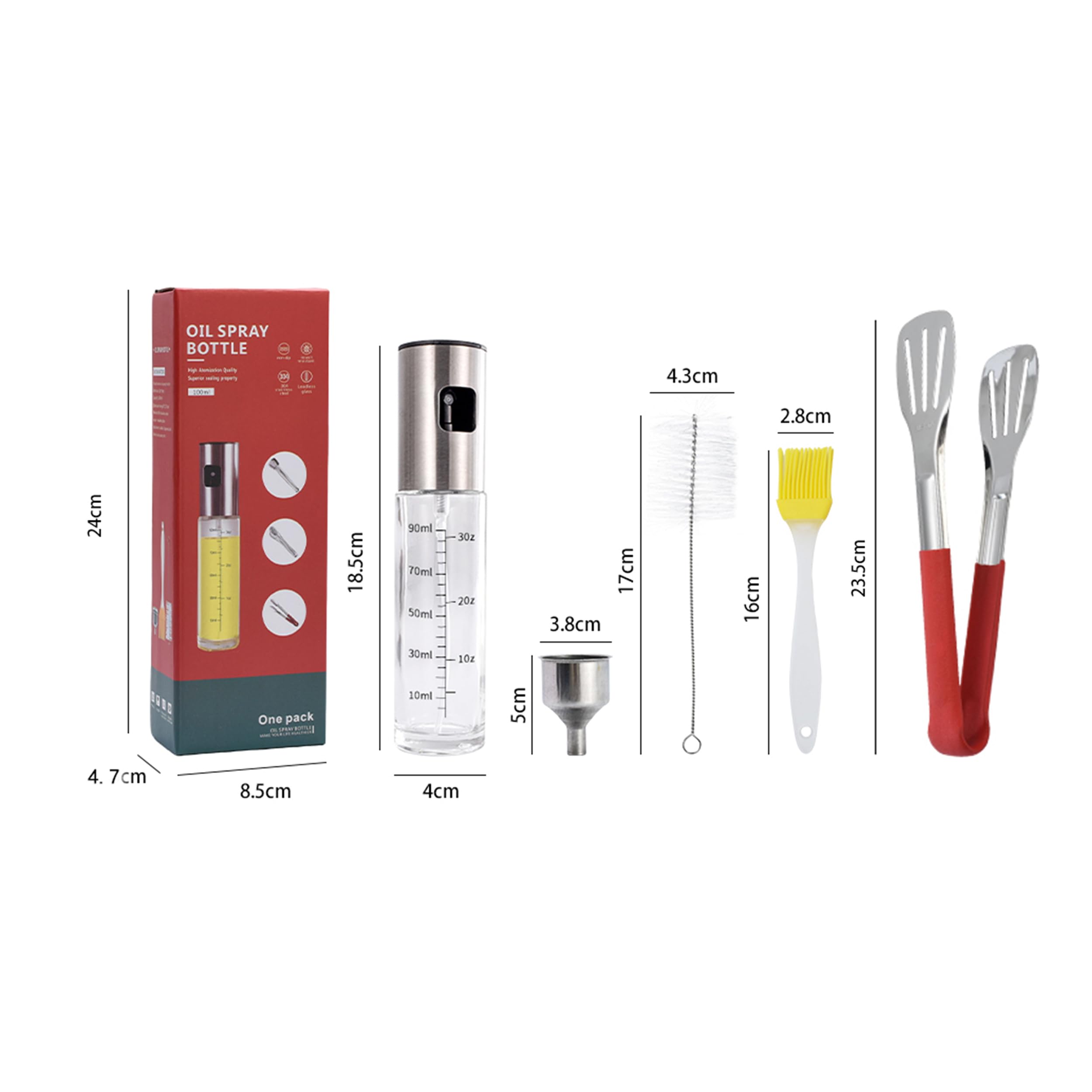 MIOPEN Pulvérisateur Huile Cuisine 100% Inox – Kit Complet Avec Brosse, Pince Grillades, Entonnoir – Spray Huile Olive Anti-Goutte