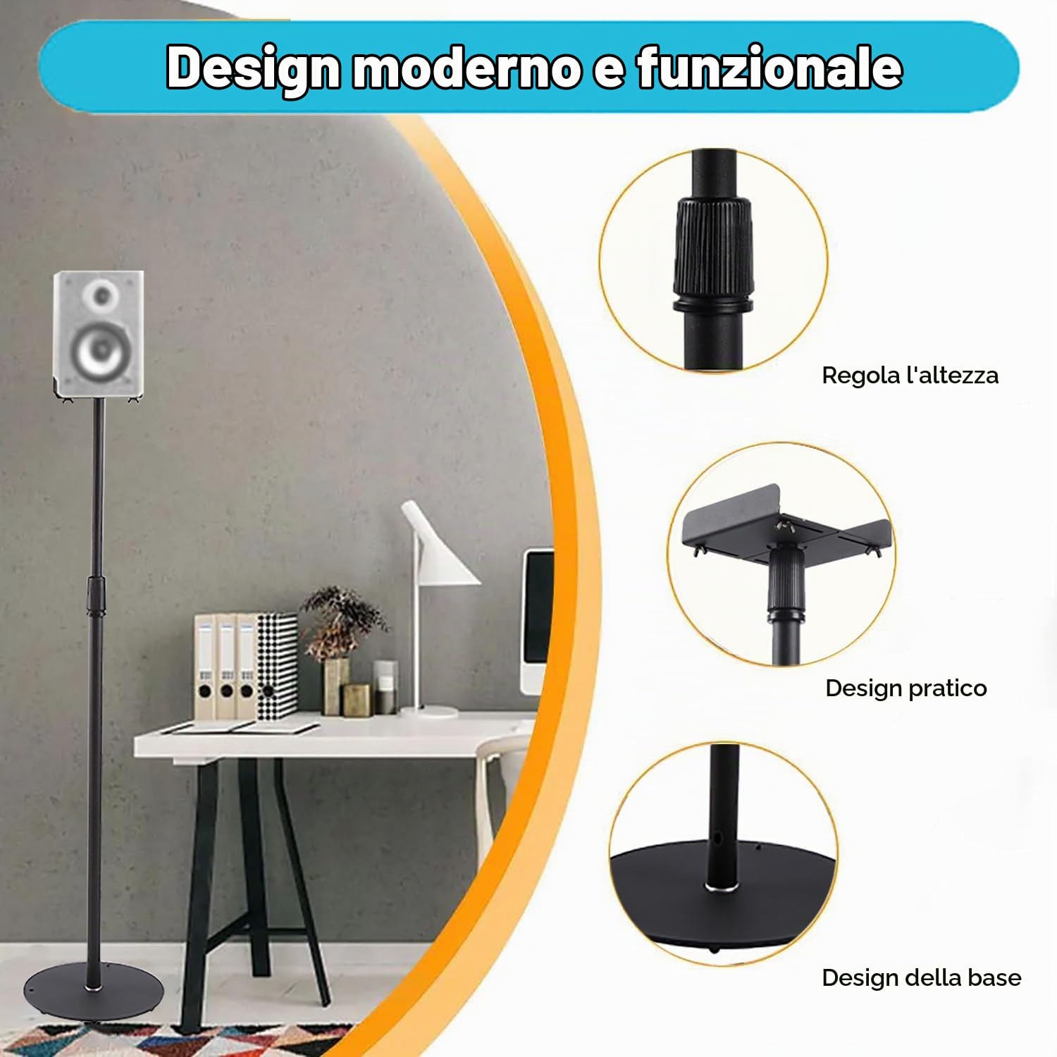 Supporto Casse Audio，Stativi per Casse，Satelliti Fino a 8 kg, Set da 2 Supporti da Pavimento,si Estende da 75 cm a 140 cm, Contiene Altoparlanti Satellitari e Piccoli da Scaffale