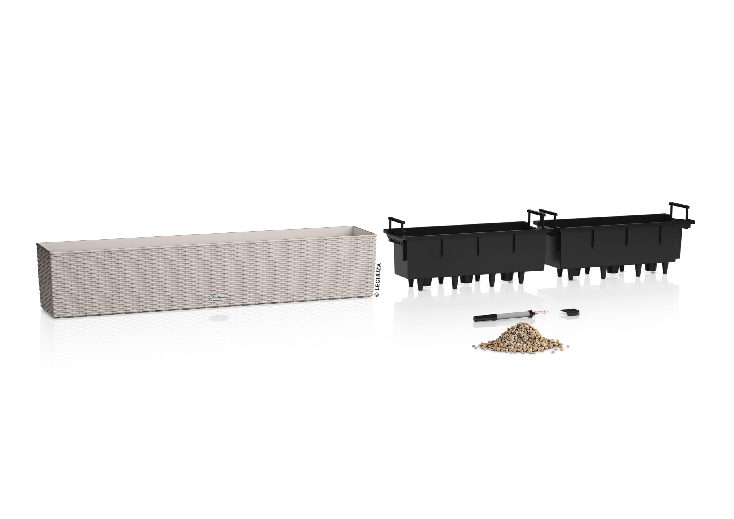 LECHUZA Balconera Cottage 100 Jardinière de Balcon avec système d'irrigation, indicateur de Niveau d'eau et Insert pour Plantes, Aspect tressé, 99 x 19 x 19 cm, 15914
