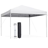 Smartxchoices 10 x 10 FT Pop Up Canopy Tent - Instant Outdoor Canopy with Wheeled Carry Bag, 4 Ropes, Straight Legs, Stakes,Height Adjustable Outdoor Tent Sun Protection Beach Shelter, White