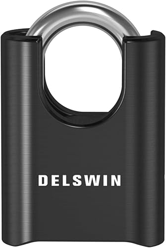 DELSWIN Candado de combinación de 4 dígitos para exteriores, cerradura de casillero resistente con grillete de acero endurecido, cerradura combinada