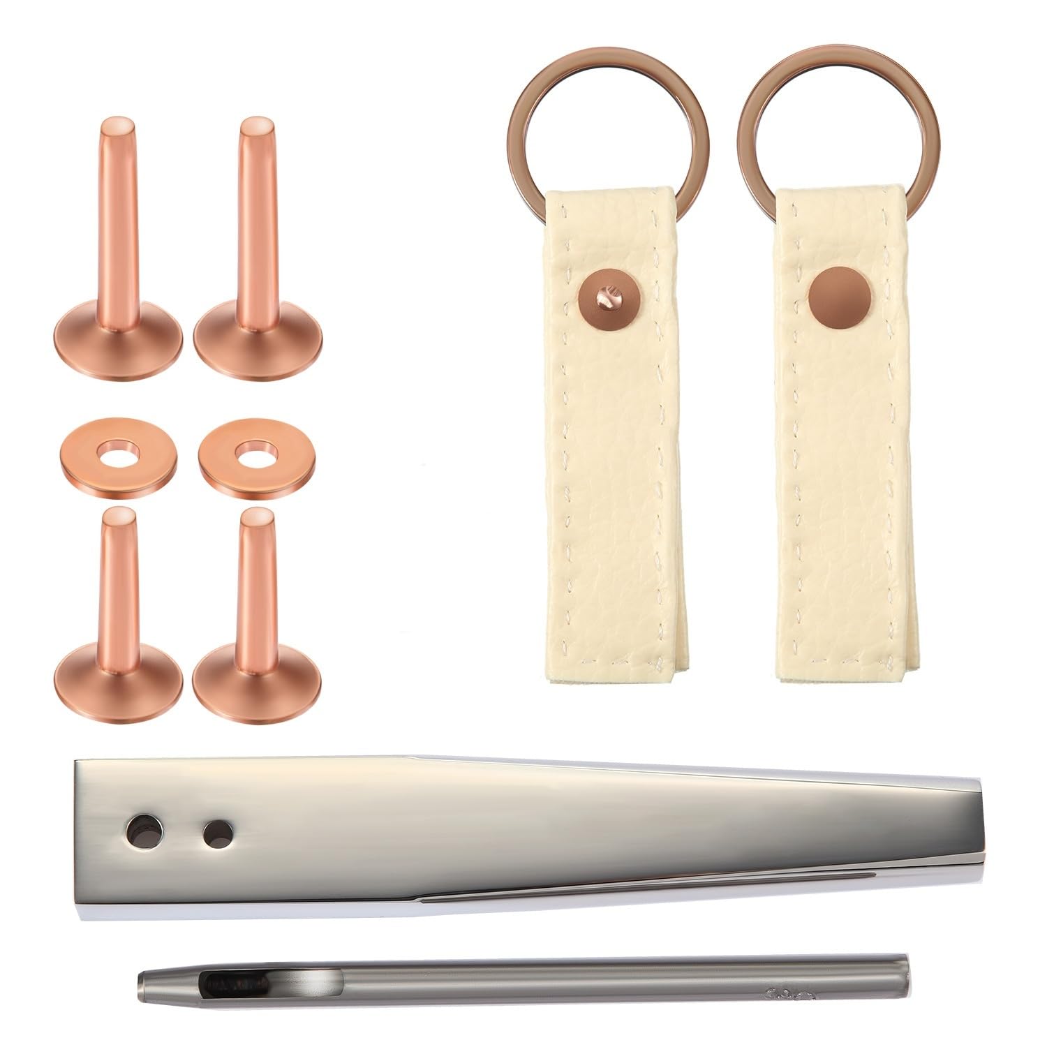 Hotop 400 remaches de cobre y arandelas de rebaba para trabajos de cuero #9 y #12, herramienta de ajuste de instalación con kit de cortador de agujeros para cinturones, carteras, collares, suministros