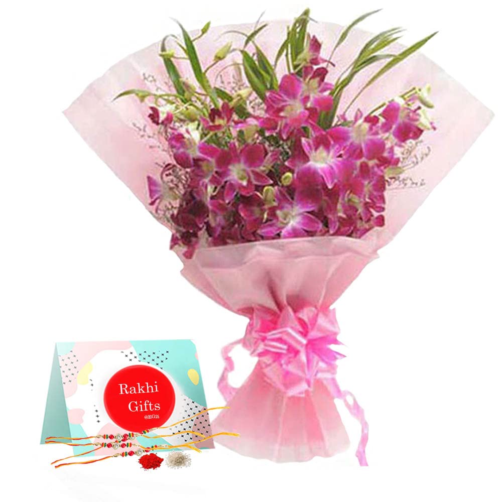One side Purple Flowers bunch pink paper with Rakhi for Rakhi gifts, Gifts for Brother, gifts for Sister, Same day delivery-picture-21