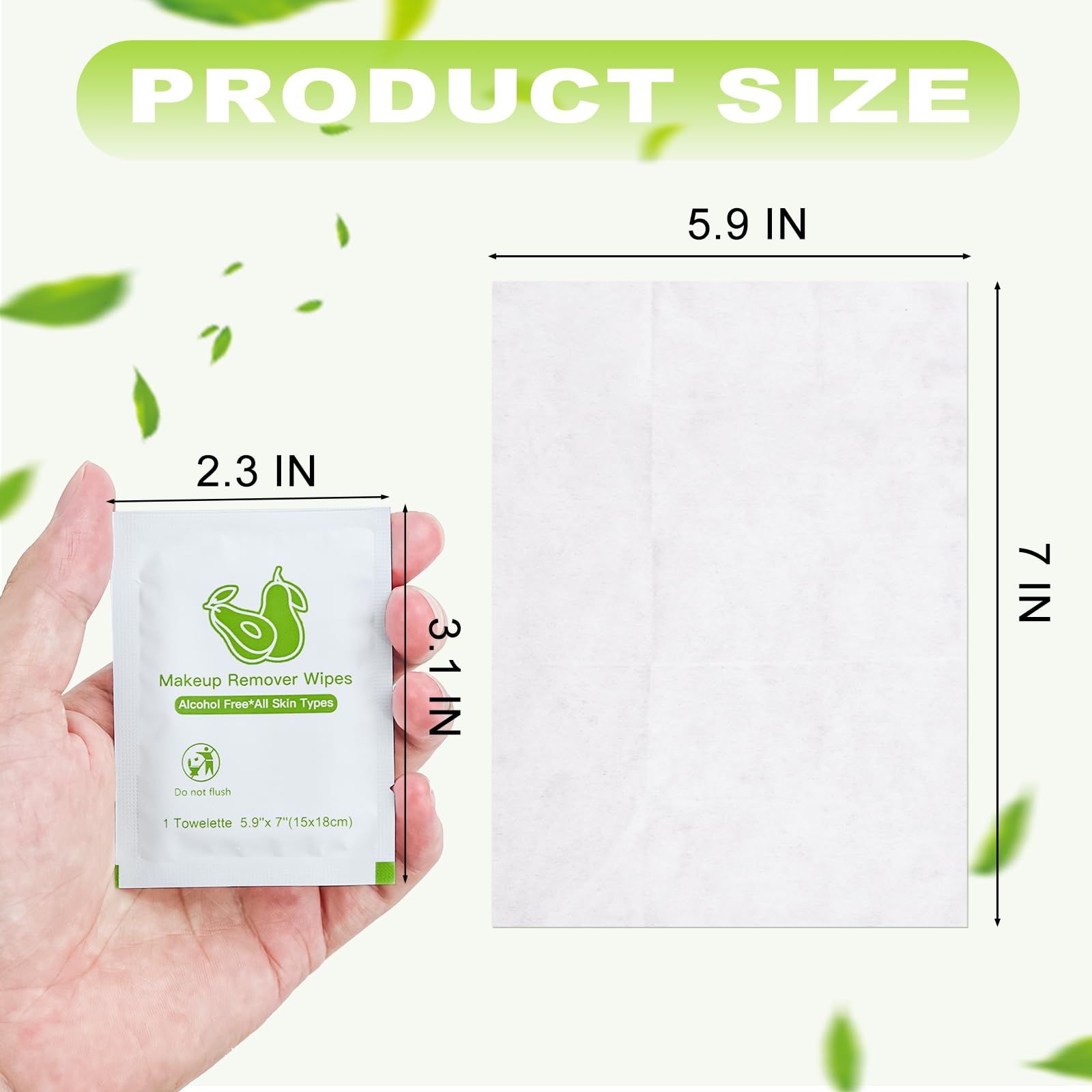 200 salviette struccanti confezionate singolarmente da viaggio | Salviette singole per la rimozione del trucco, per la pulizia del viso, mascara e rossetto (avocado)
