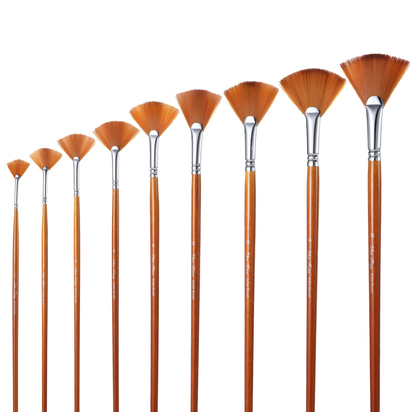9-teiliges Fächerpinsel-Set Für Acryl & Ölmalerei – Nylonborsten Mit Langem Holzgriff