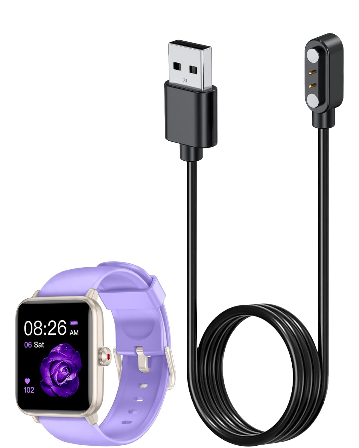 YANMONGI Smart Watch Charger for Jugeman 3.3Ft/100cm 2 Pin USB Portable Magnetic Charging Cable Cord for Jugeman Smart Watch