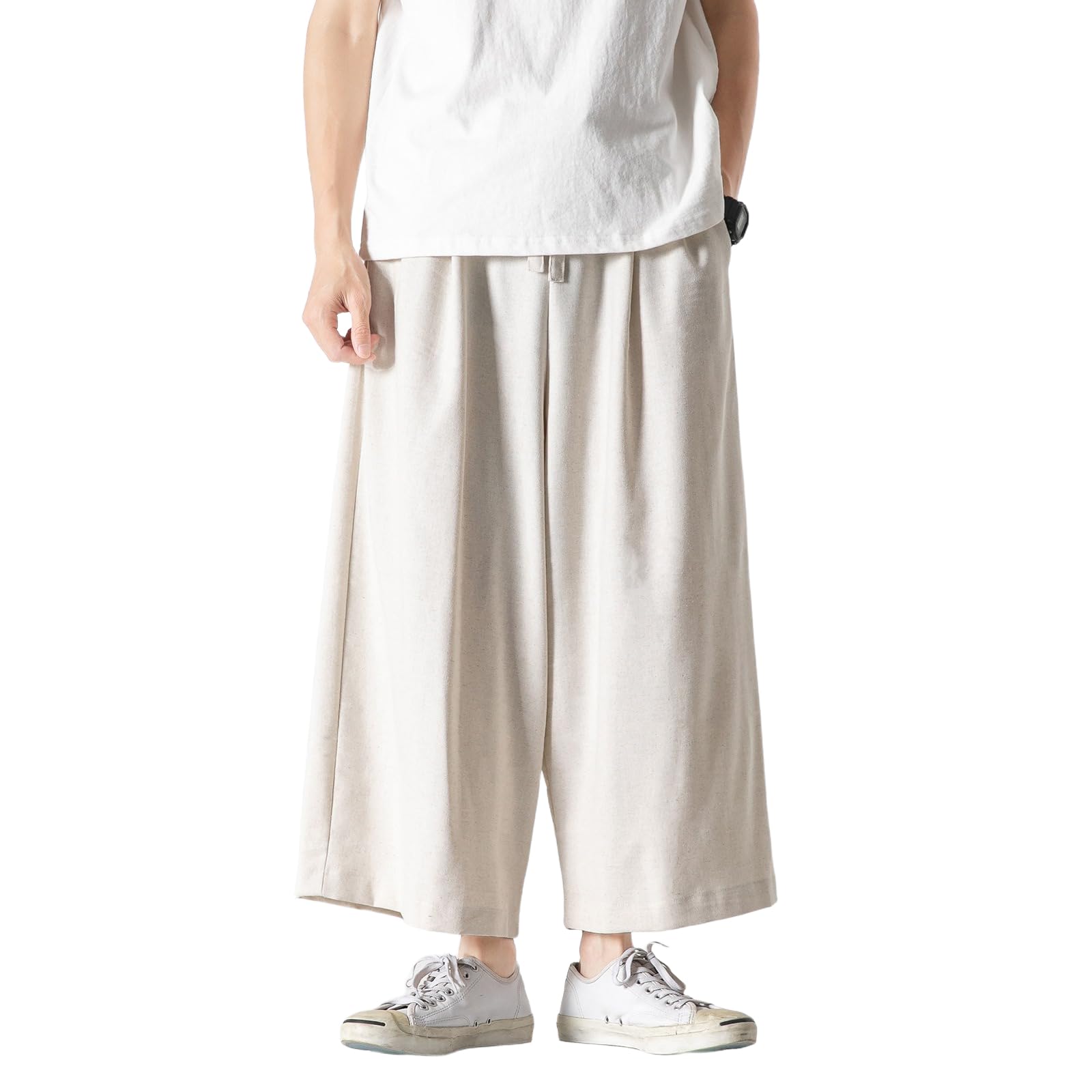 Pantaloni Casual Cotone Lino Uomo, Estate Larghi Corti Pantaloni Harem
