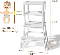 Vista 3 de Taburete de cocina para niños con riel de seguridad, construcción de madera maciza taburete de aprendizaje para niños pequeños, taburete Montessori
