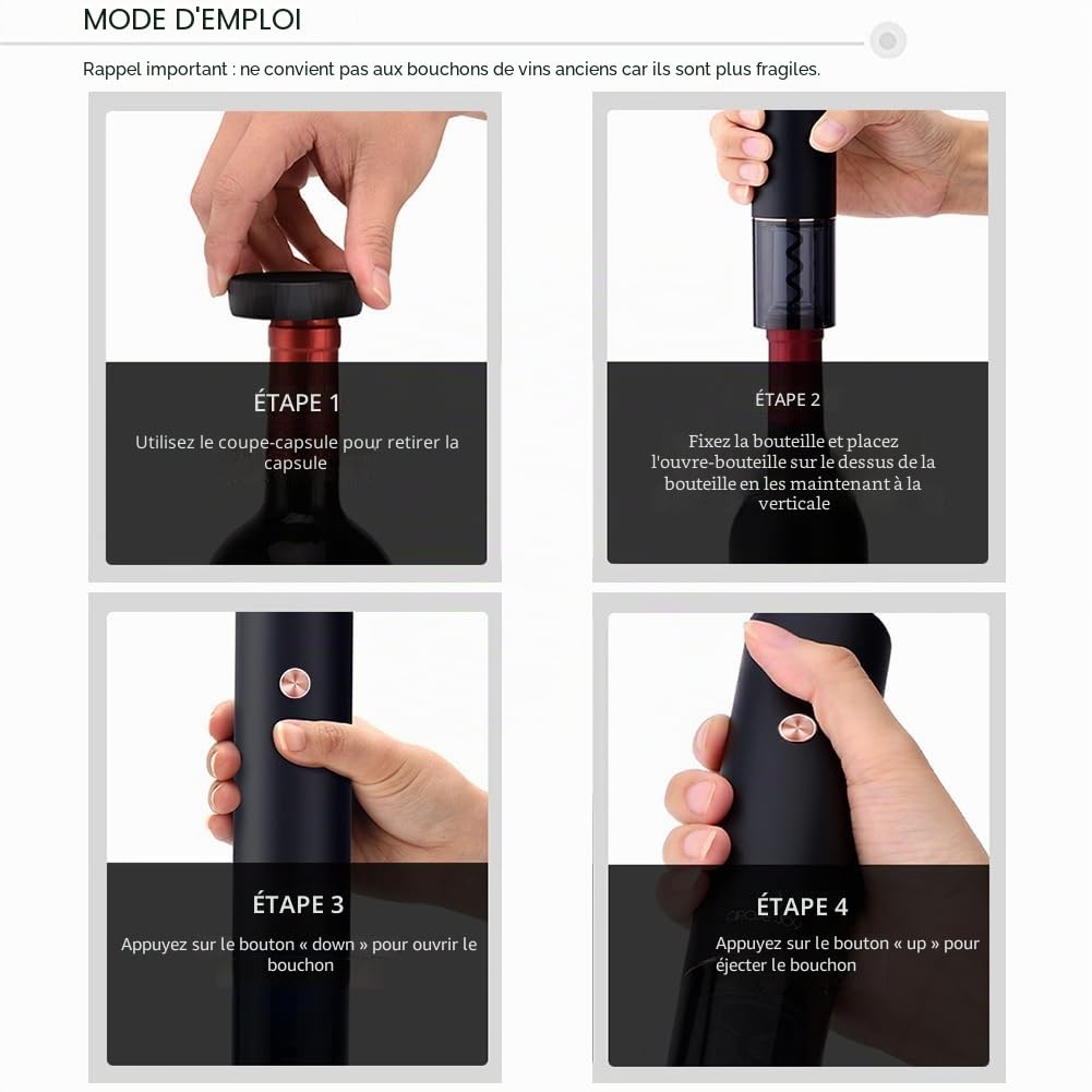 Tire Bouchon Électrique Ouvre Bouteille Automatique Décapsuleur pour Vin Professionnel pour Amateurs de Vins Cadeau de Luxe (Or, Jeu, Boîte Cadeau, Rechargeable)