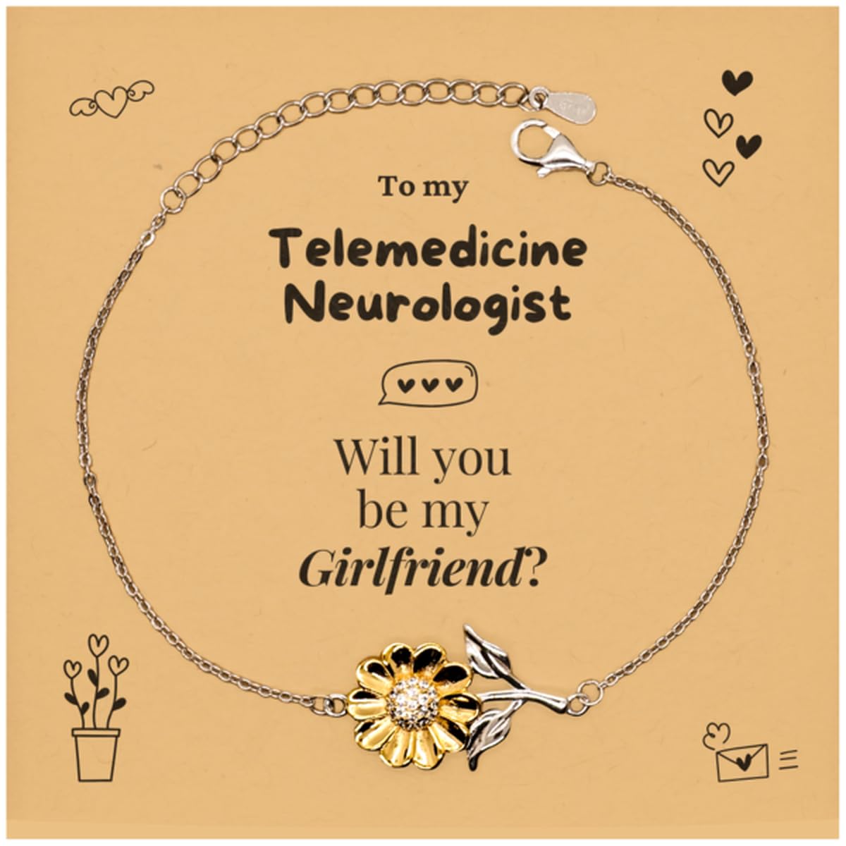Telemedicine Neurologist Gift, Couple, Lover proposal card for her, I Love You for Valentine, Wedding, Marriage, Anniversaries, cute sunflower Bracelet | Be my Girlfriend