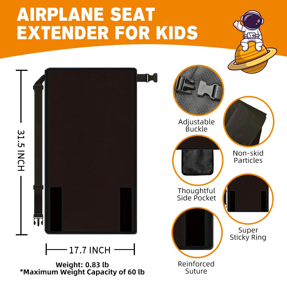 Kids Airplane Seat Extender and Travel Bed - Portable Toddler Plane Essentials for Baby Aged 4 or Below (Black)