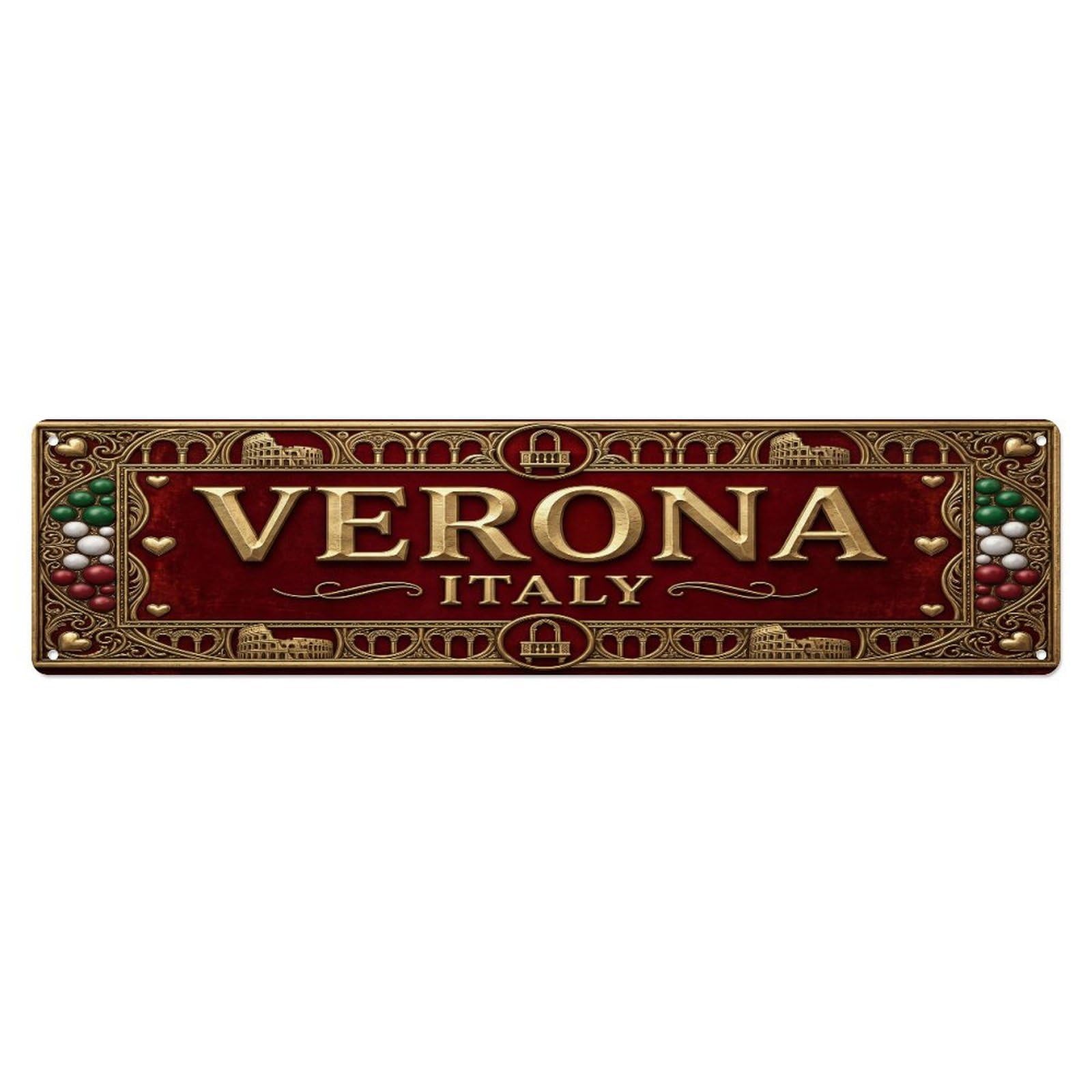 Vintage Verona Italy Flag Pattern Metal Tin Sign