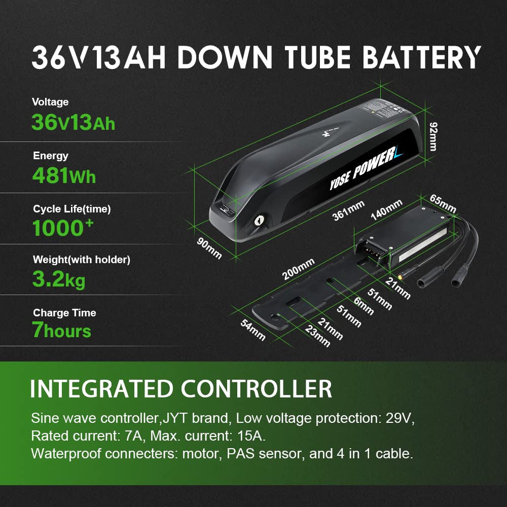 YOSE POWER Ebike - Kit de conversión para bicicleta eléctrica (36 V, 250 W, 26 pulgadas, para piñón de piñón con controlador integrado, batería de 36 V 13 Ah)