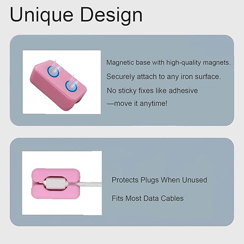 Miniatura 3 de Paquete de 6 clips magnéticos rosados para cables, organización de cables de silicona debajo del escritorio con base magnética para cosas de hierro,