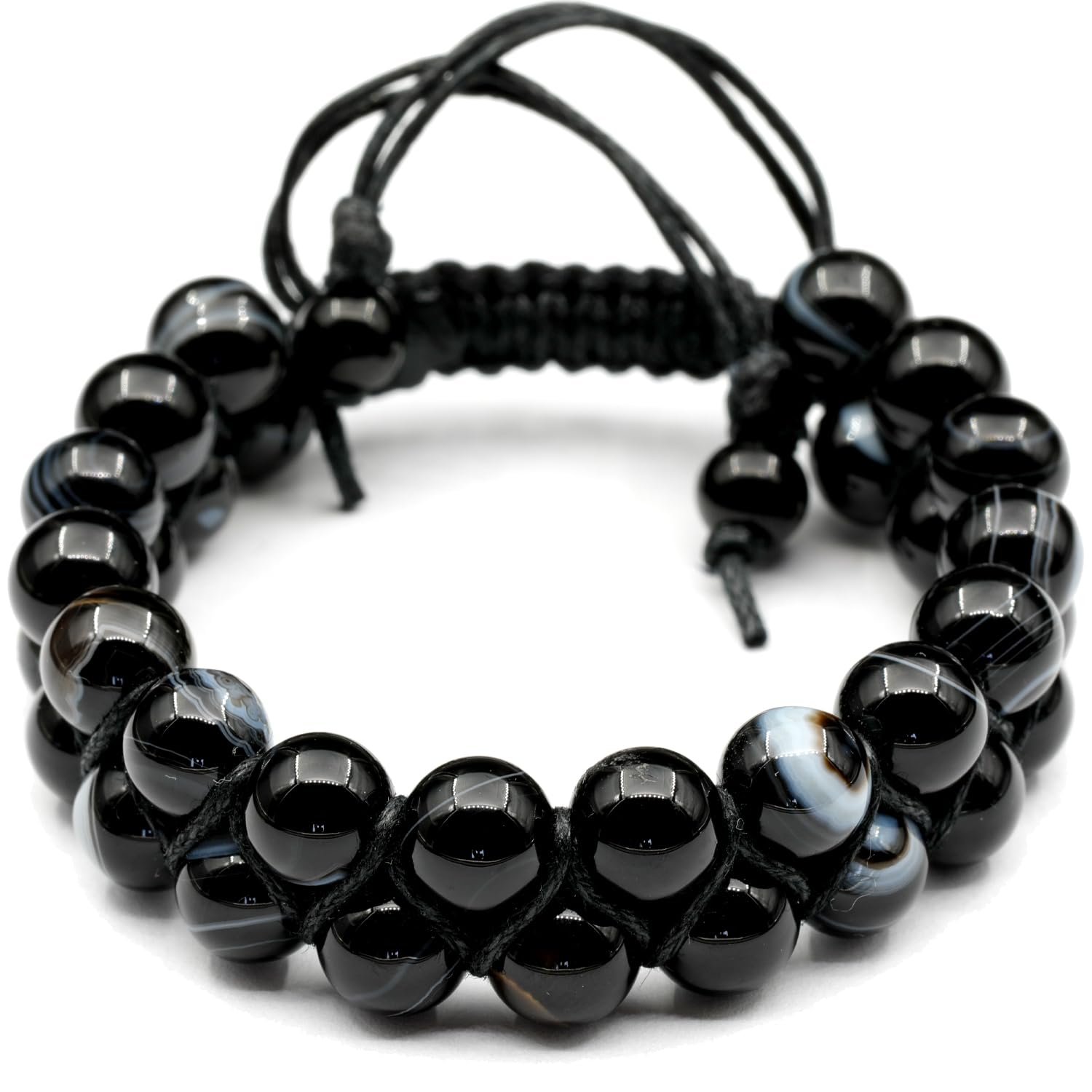 Pulsera de cuentas de ágata negra natural, piedra preciosa auténtica, piedra de confianza, macramé de cristal, unisex (mujer)