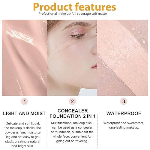 Miniatura 5 de Kaely Suero corrector de 2 piezas, base líquida corrector de cobertura completa, kit de crema corrector debajo de los ojos, juegos de maquillaje