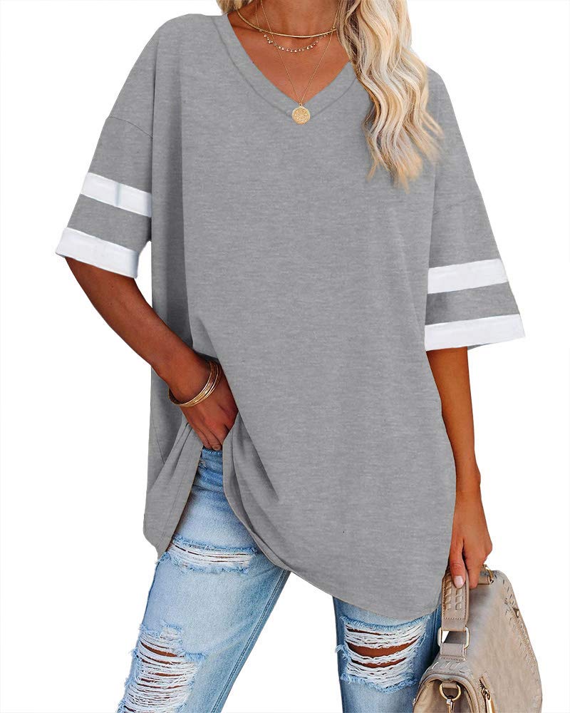 Ebifin Womens Oversized Tshirts V Neck Tee Shirts Half Sleeve Loose Fit T Shirt Cotton Tunic Tops 2025