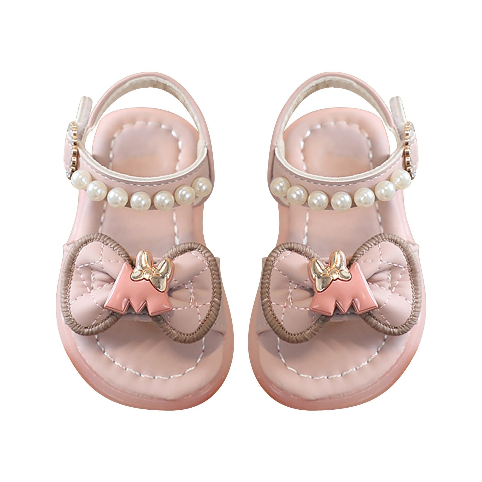 Generic girls toddler sandal For Children Wearing Beach Shoes Pearl Soft Sole (Red, 4.5 Infant)