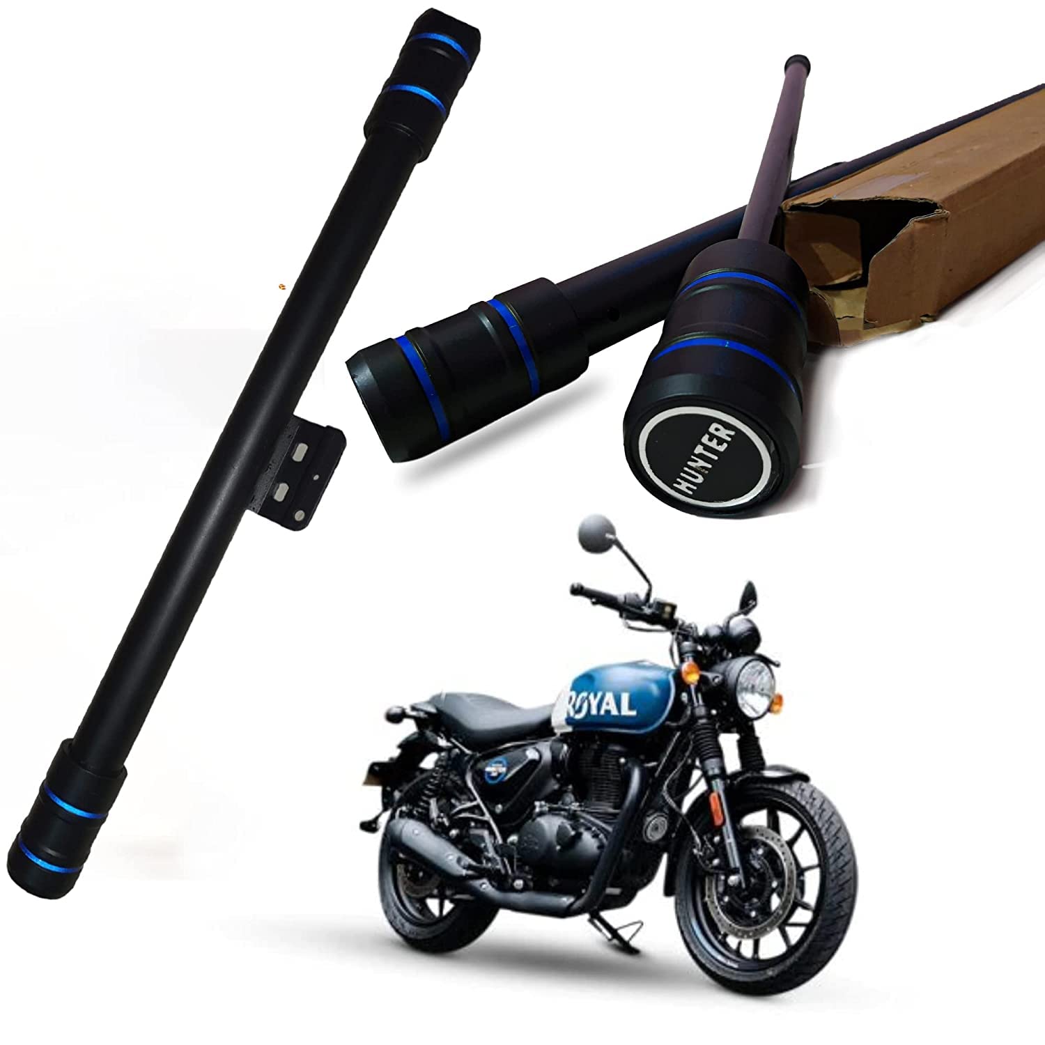 Heavy Quality Metal Straight Rode Leg Guard with Hunter Logo Compatible with Re Hunter 350- Black