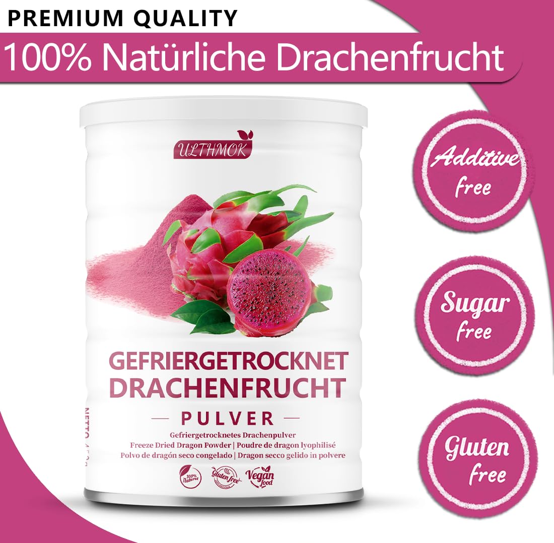 ULTHMOK Polvo Premium de Jugo de Pitaya 450g – Polvo de Pitaya de Secado por Atomización, Sin Azúcar Añadido