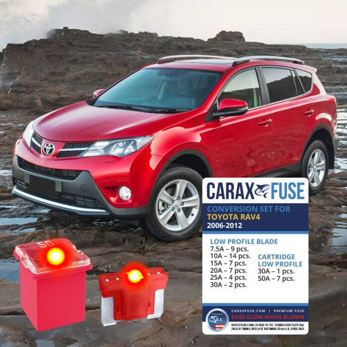 CARAX Glow Fuse Set - Toyota RAV4 2006-2012 - Smart Glow Fuse kit Assortment Glow When Blown LED Automotive Fuse – Smart Auto Glow Fuse Easy Identification