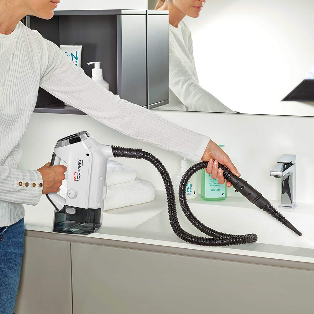 Polti Vaporetto 3 Clean, Aspirapolvere Lavapavimenti con Pulitore a Vapore Portatile, 3 in 1, 12 Accessori Inclusi, Riscaldamento in 30 Secondi, Potenza Max 1800 Watt, Bianco e Grigio