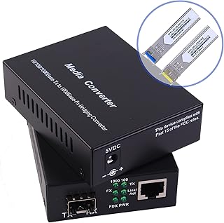 A Pair of 1.25G/s Bidi Gigabit Single-Mode Fiber Ethernet Media Converter with 2PCS Bidi SFP LC Transceiver Module Included, 10/100/1000Base-Tx to 1000Base-SX SMF RJ45 to SFP Slot up to 30KM