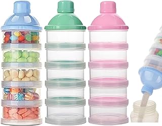 2 PCS 5 Layers Baby Milk Powder Dispenser, Milk Powder Pots, Formula Dispenser Portable Milk Powder Formula Dispenser Container Pot Box Milk Cans Snack Storage Box for Travel (Pink + Green)