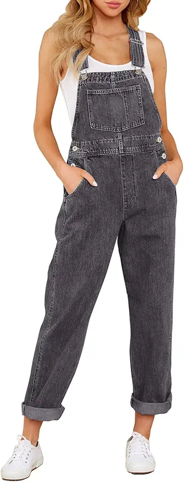 LookbookStore Macacão jeans feminino casual elástico com bolso