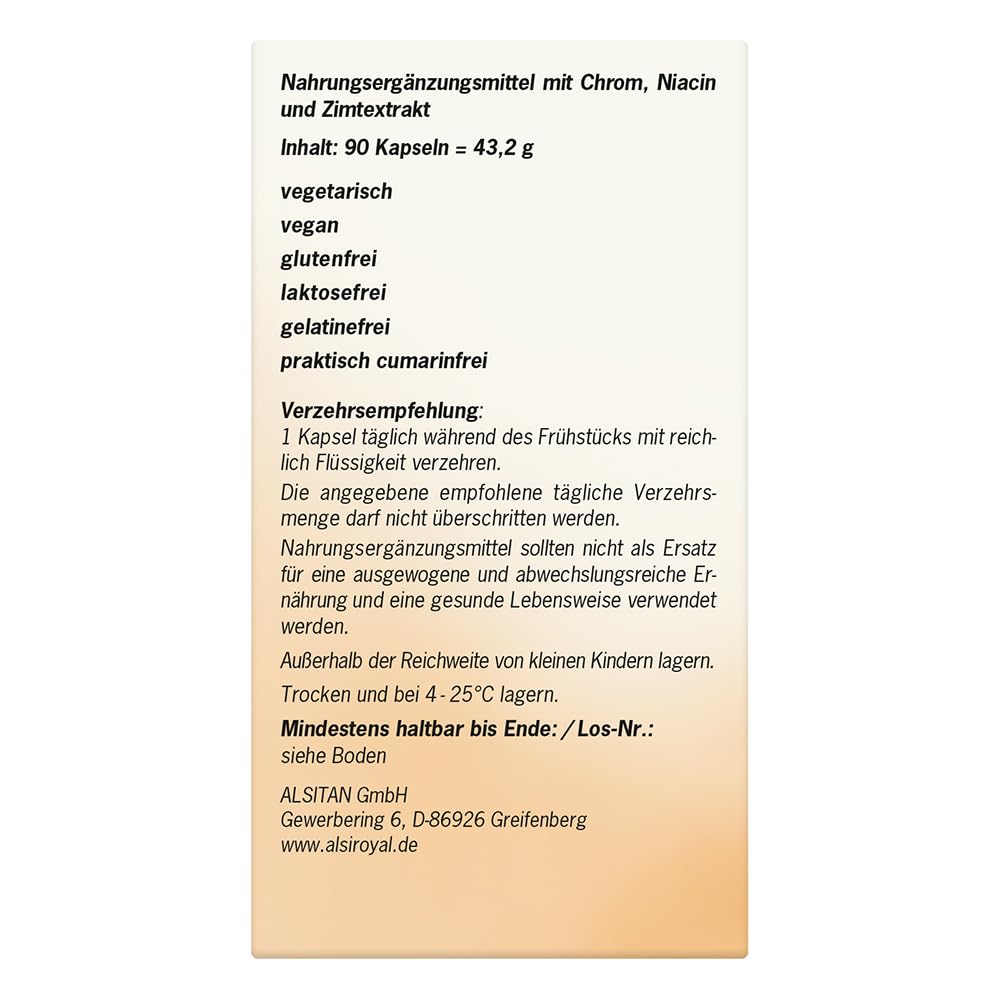 Alsiroyal Zimt-Catechine - Nahrungsergänzungsmittel mit Chrom, Niacin & Zimtextrakt für einen gesunden Blutzuckerspiegel (90 Kapseln) - Natürliche Unterstützung bei erhöhtem Blutzucker - Vegan