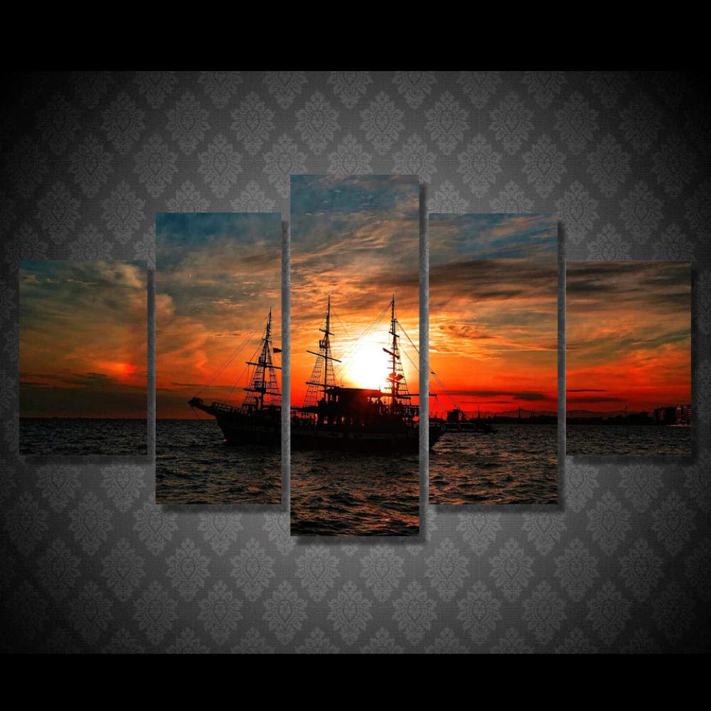dsdsgog Tramonto Paesaggio Marino Barca Mare Nube Tela Wall Art Stampe Sul Muro Dipinti Su Tela Poster E Stampe Per Soggiorno Decor 50x100 cm Senza Cornice