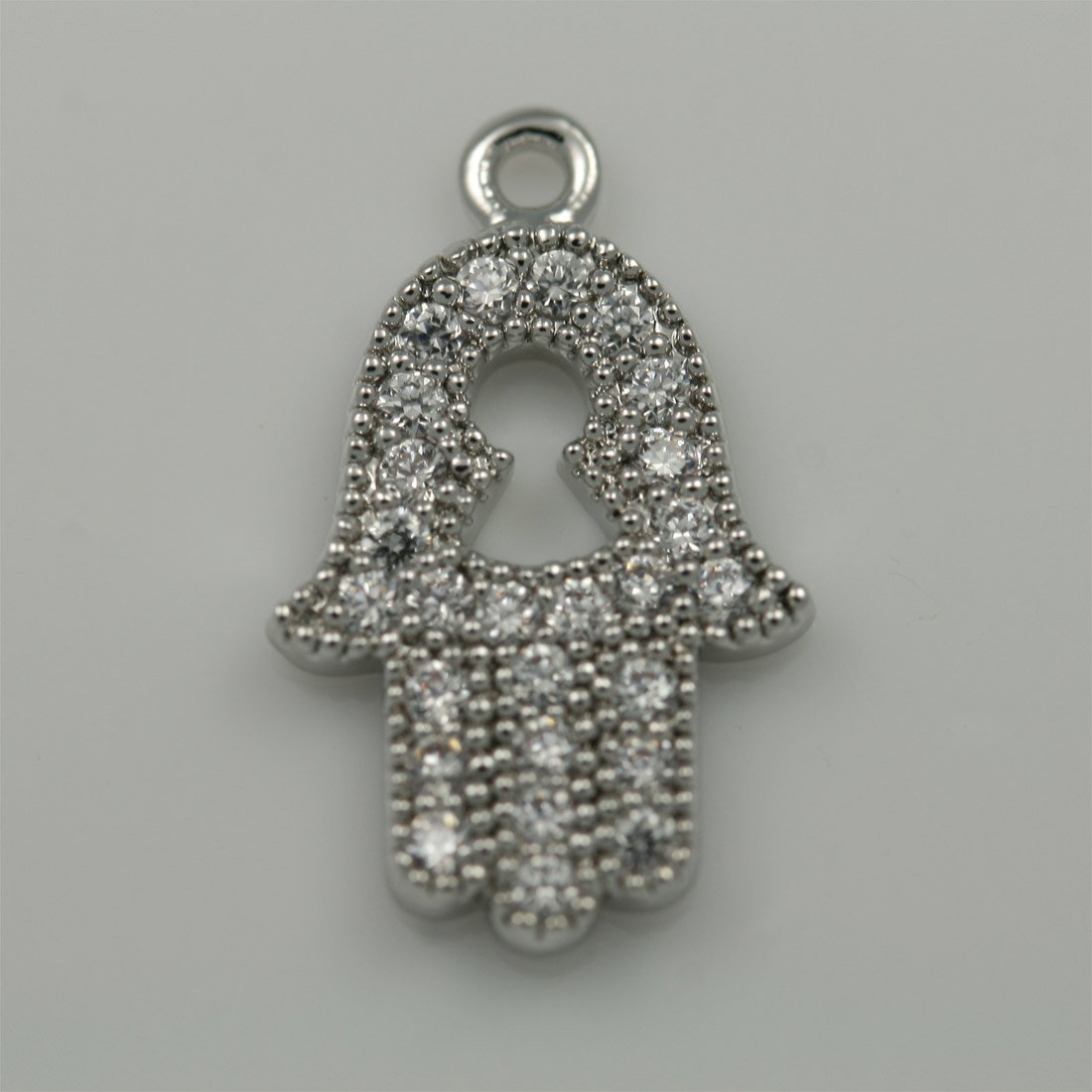 1 piece of Kabbalah Hand Hamsa Rhinestone CZ Cubic Zirconia Charms Connectors Spacer links Silver plated over brass for earrings necklace bracelets etc. Jewelry Making #MB-13-SV