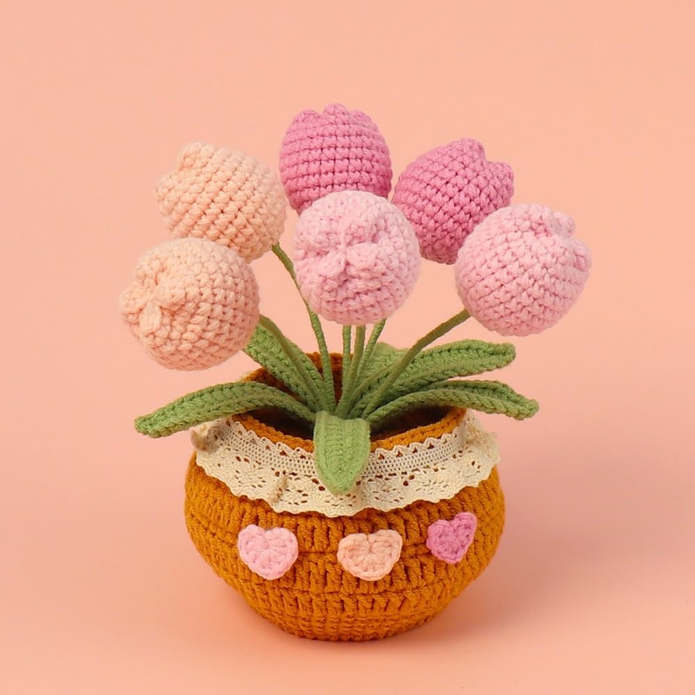 Amazon｜かぎ針編みのチューリップの花束、編み物の花、かぎ針編みの