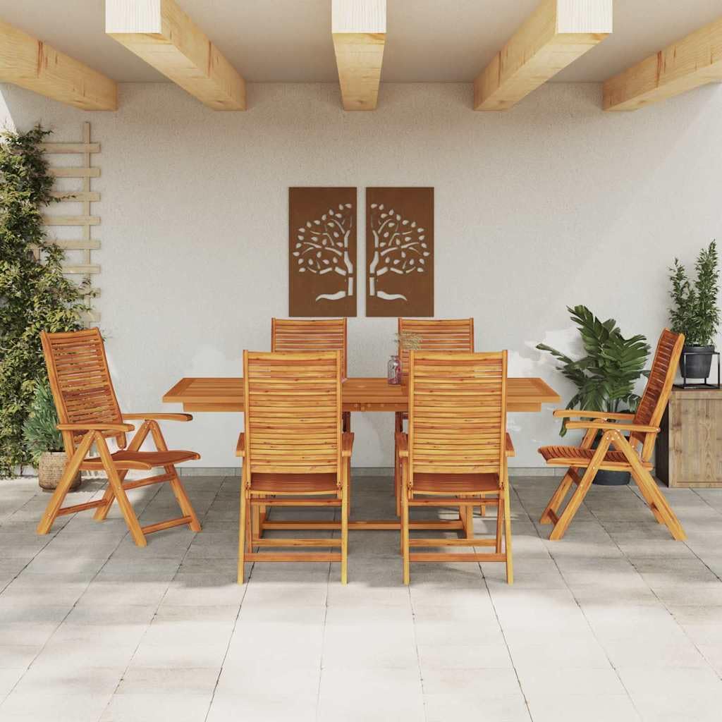 7-częściowy zestaw mebli ogrodowych z litego drewna akacjowego, brązowy, na taras, balkon i do ogrodu, odporny na warunki atmosferyczne, składany design dla relaksujących chwil na świeżym