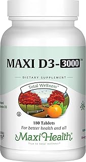 Maxi Health® Vitamin D3 3000 IU Supplement (180 Tablets) | Kosher | Vitamin D Immune Support Supplement | Calcium Absorption, Bone, Teeth & Muscle Support | Doctor Formulated