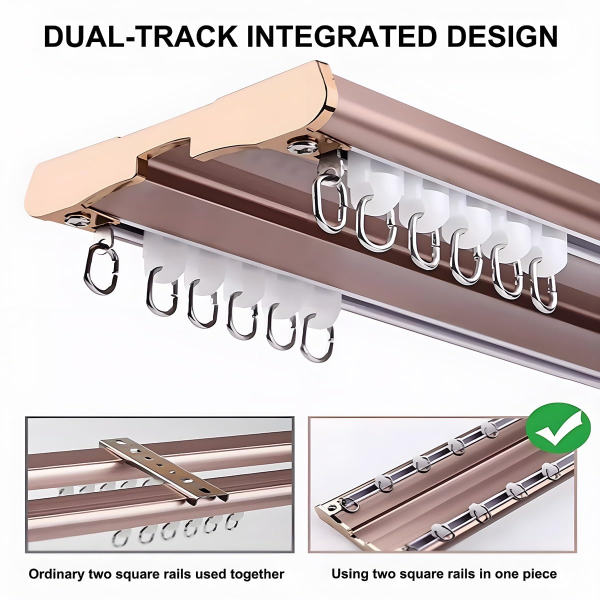 Rail de Rideau en Aluminium fixé au Plafond, séparateur de pièce à 2 Voies pour Rideaux Transparents 2,7 m (8,9 pi) d Idéal pour Les balcons, Les hôtels et Les VR.